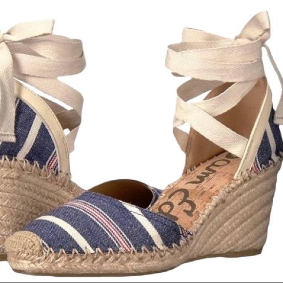 Sam Edelman Shoes - Sam Edelman Espadrille Blue and Red Striped Wedge Sandals